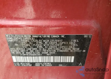 2013 Toyota Rav4 Xle из США, поврежденный, VIN 2T3RFREV9DW082861